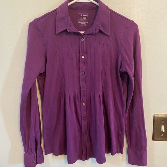 L.L. Bean purple long sleeve button down blouse extra small - Picture 1 of 6